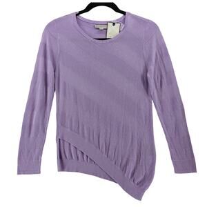 Dana Buchman Sweater Large Asymmetrical Hem Purple Lightweight‎ Knit Long Sleeve